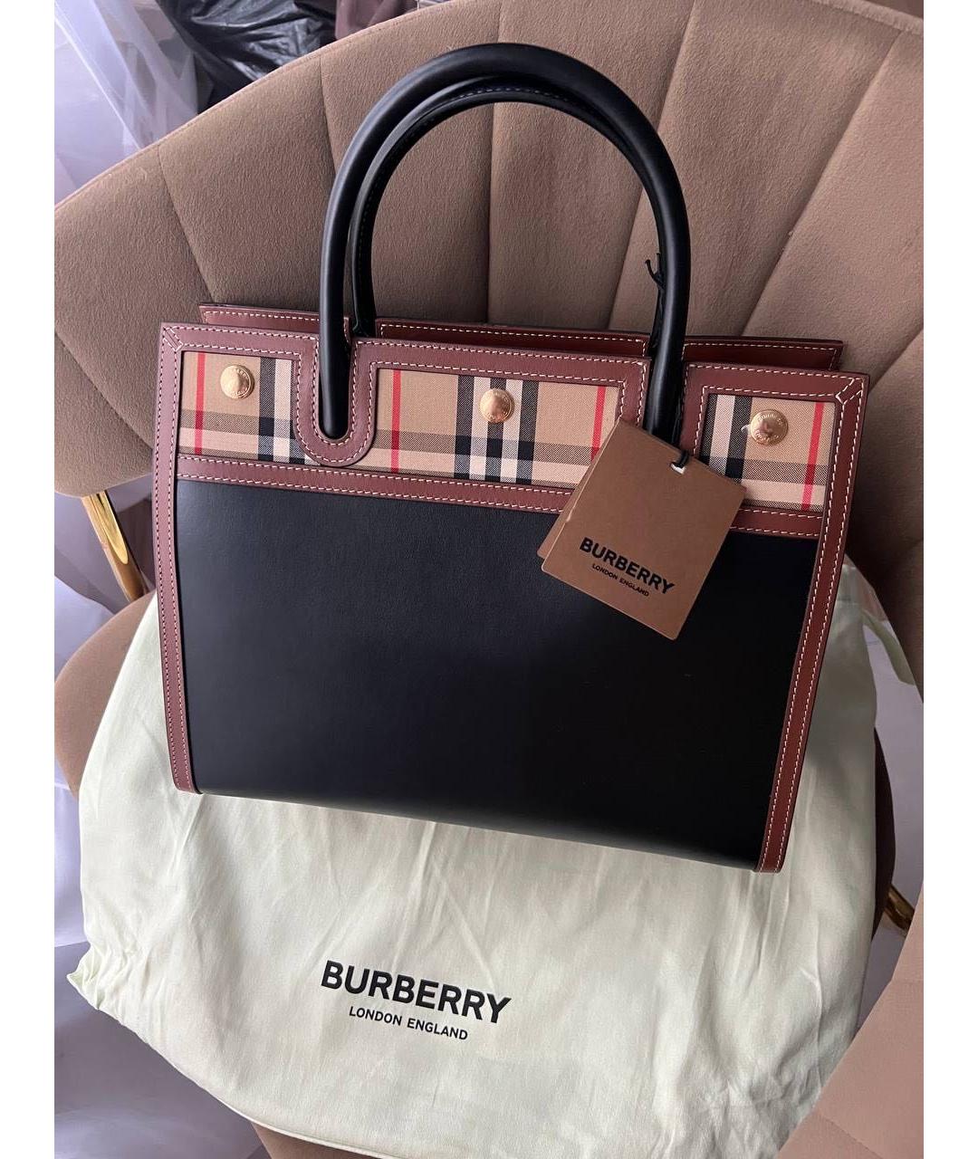 BURBERRY Черная кожаная сумка тоут, фото 6