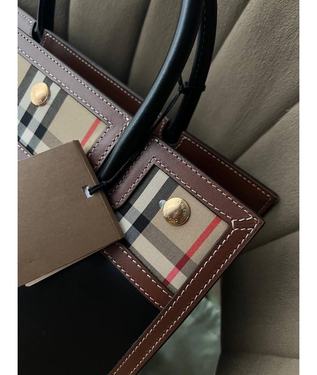 BURBERRY Черная кожаная сумка тоут, фото 5
