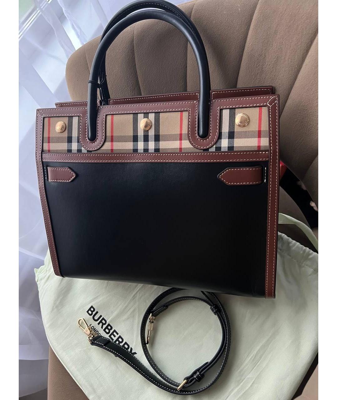 BURBERRY Черная кожаная сумка тоут, фото 3
