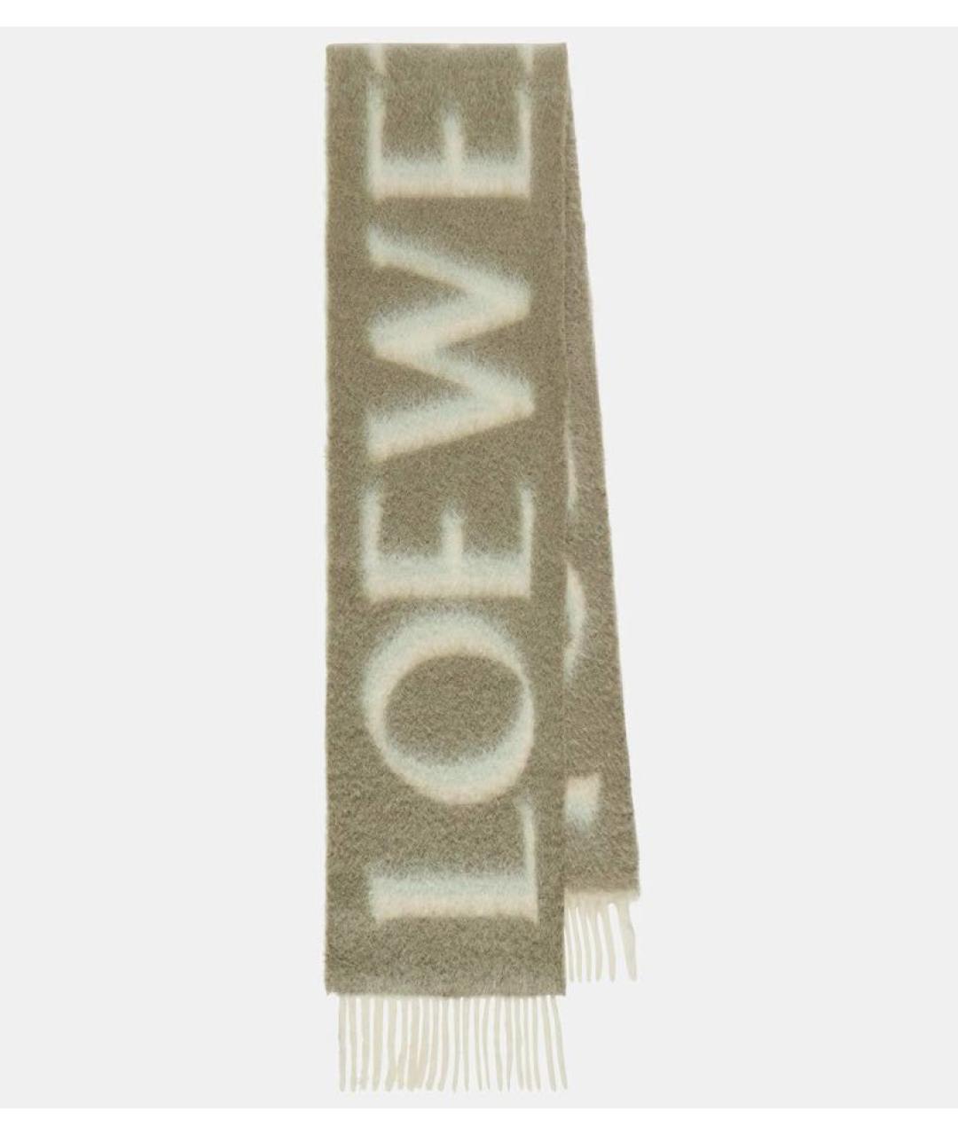LOEWE Хаки шерстяной шарф, фото 6