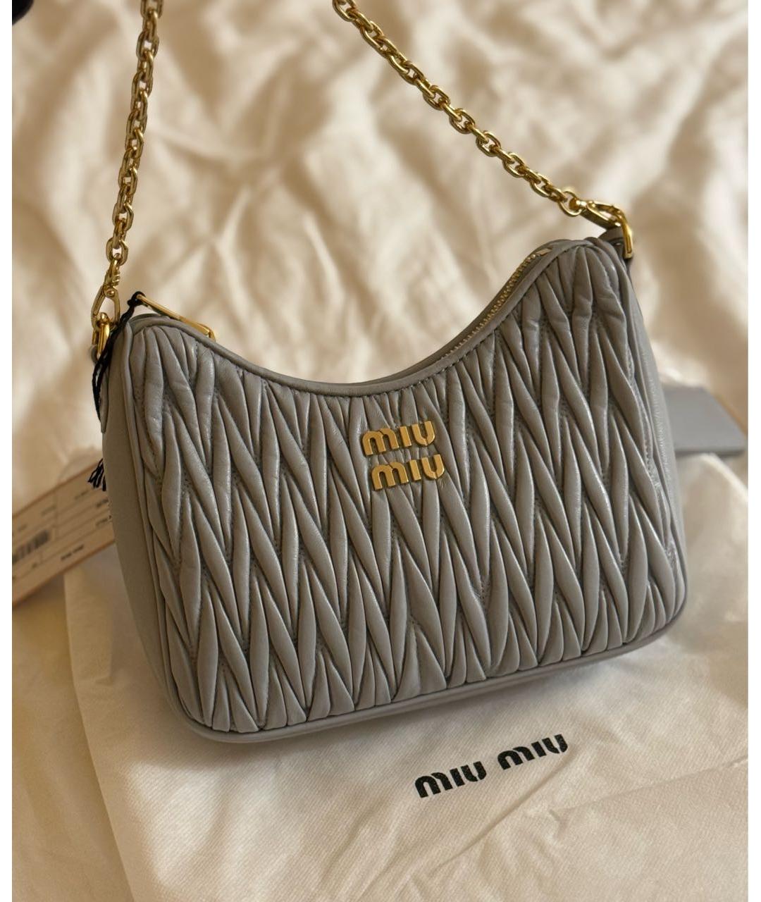MIU MIU Серая кожаная сумка с короткими ручками, фото 5