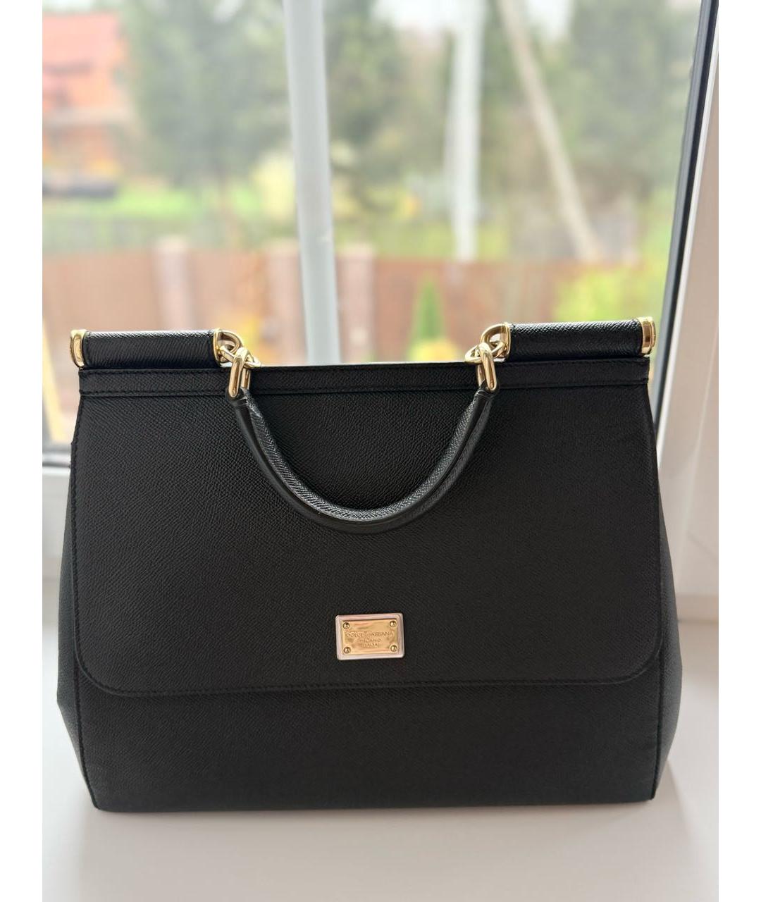 DOLCE&GABBANA Черная кожаная сумка с короткими ручками, фото 8