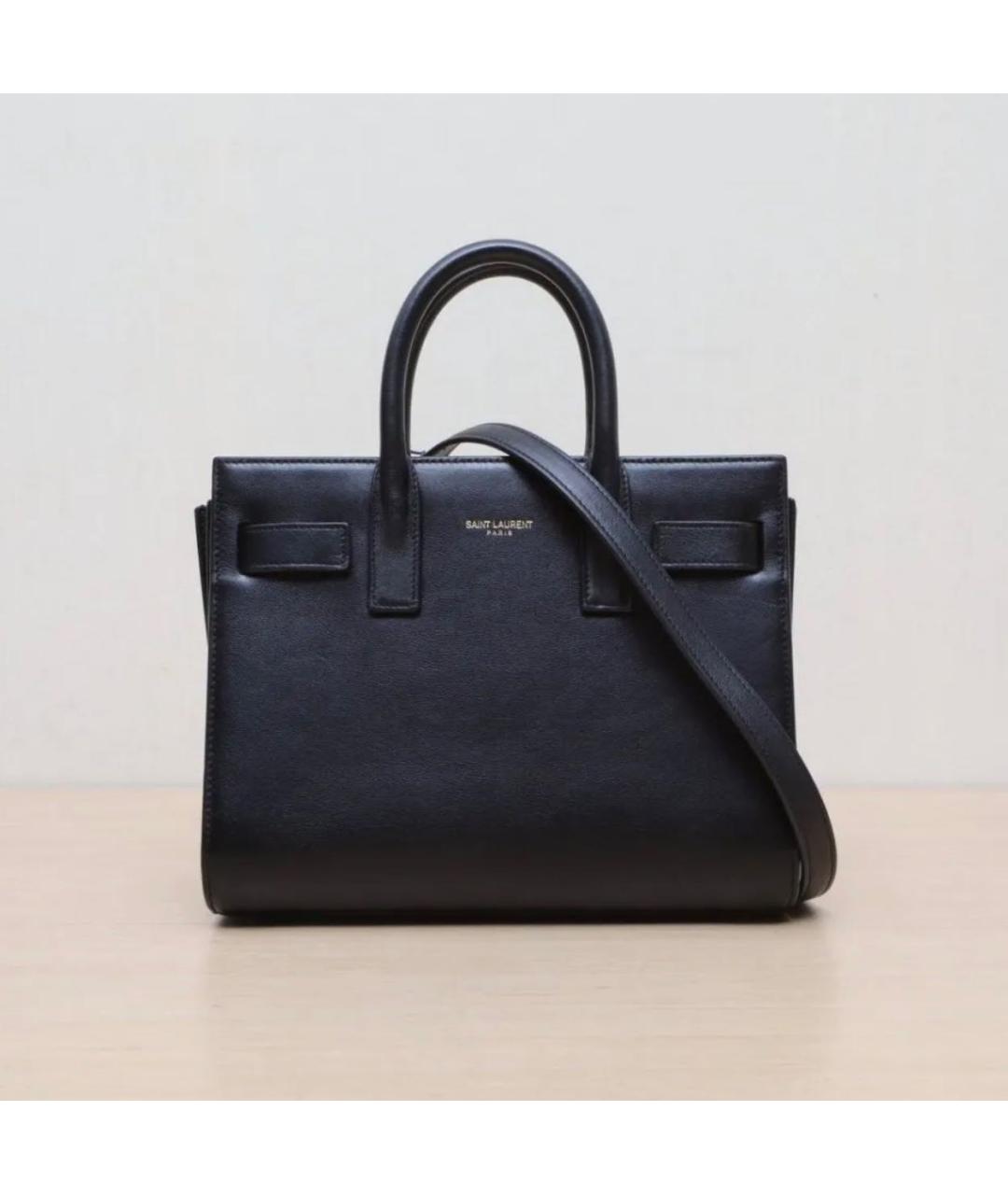 SAINT LAURENT Черная кожаная сумка тоут, фото 7