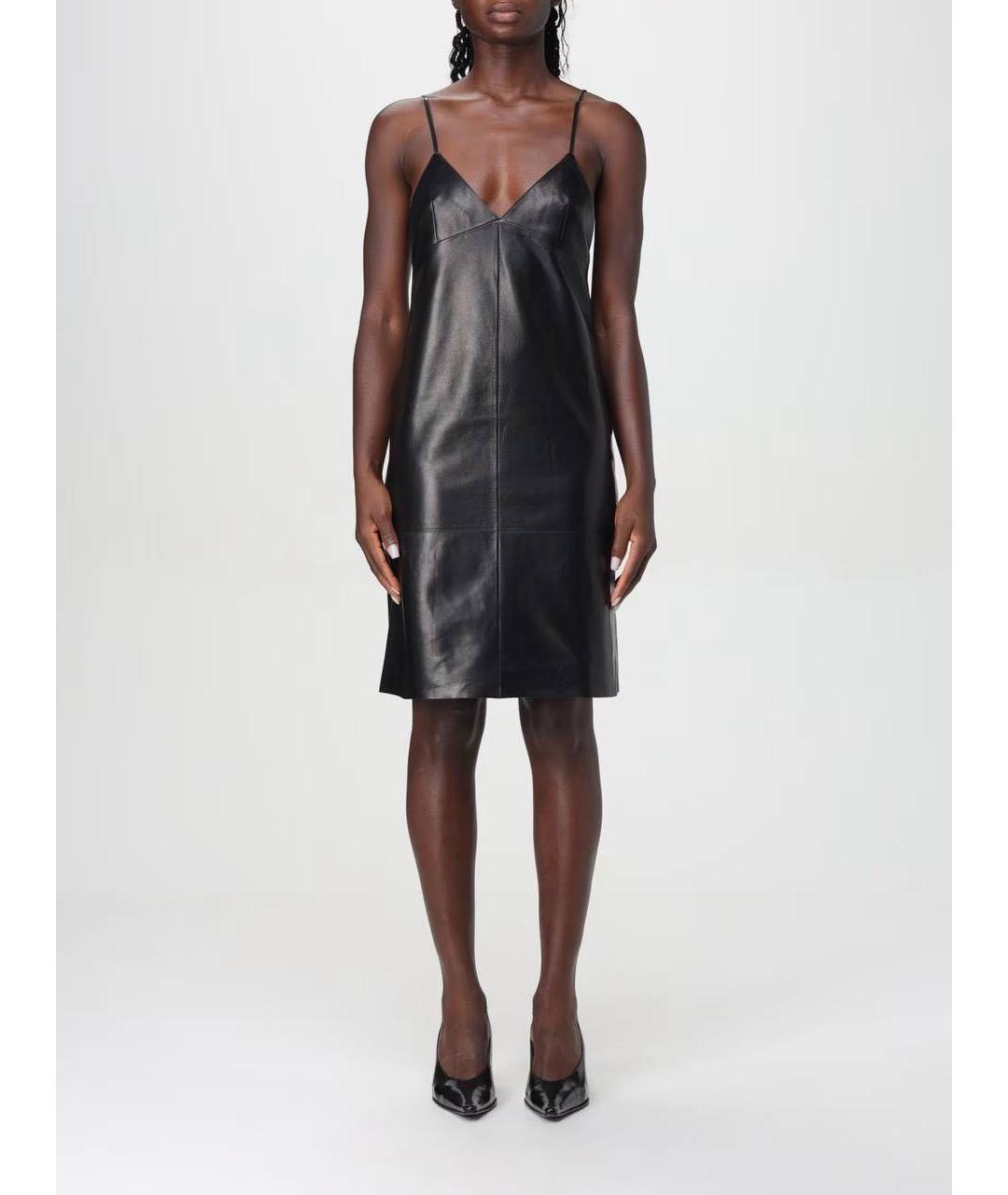 SAINT LAURENT Черное кожаное коктейльное платье, фото 5