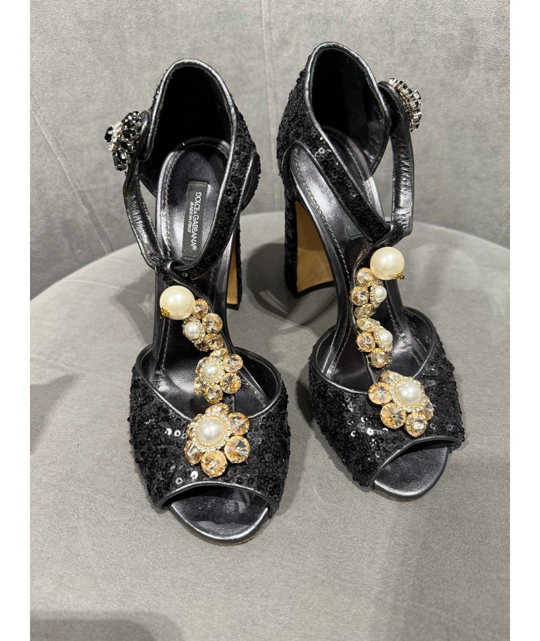 DOLCE&GABBANA Черные кожаные босоножки, фото 5