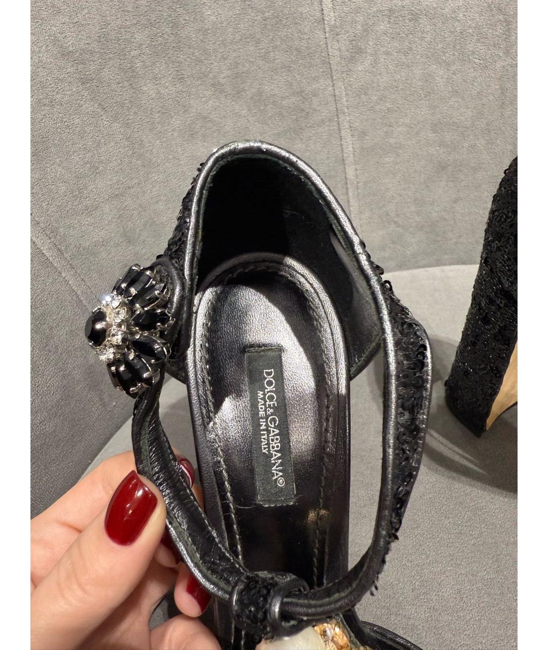 DOLCE&GABBANA Черные кожаные босоножки, фото 3