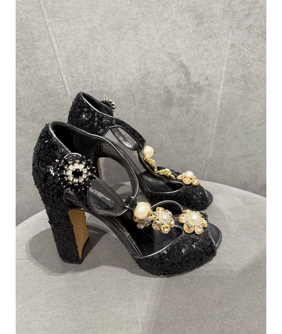 DOLCE&GABBANA Черные кожаные босоножки, фото 2