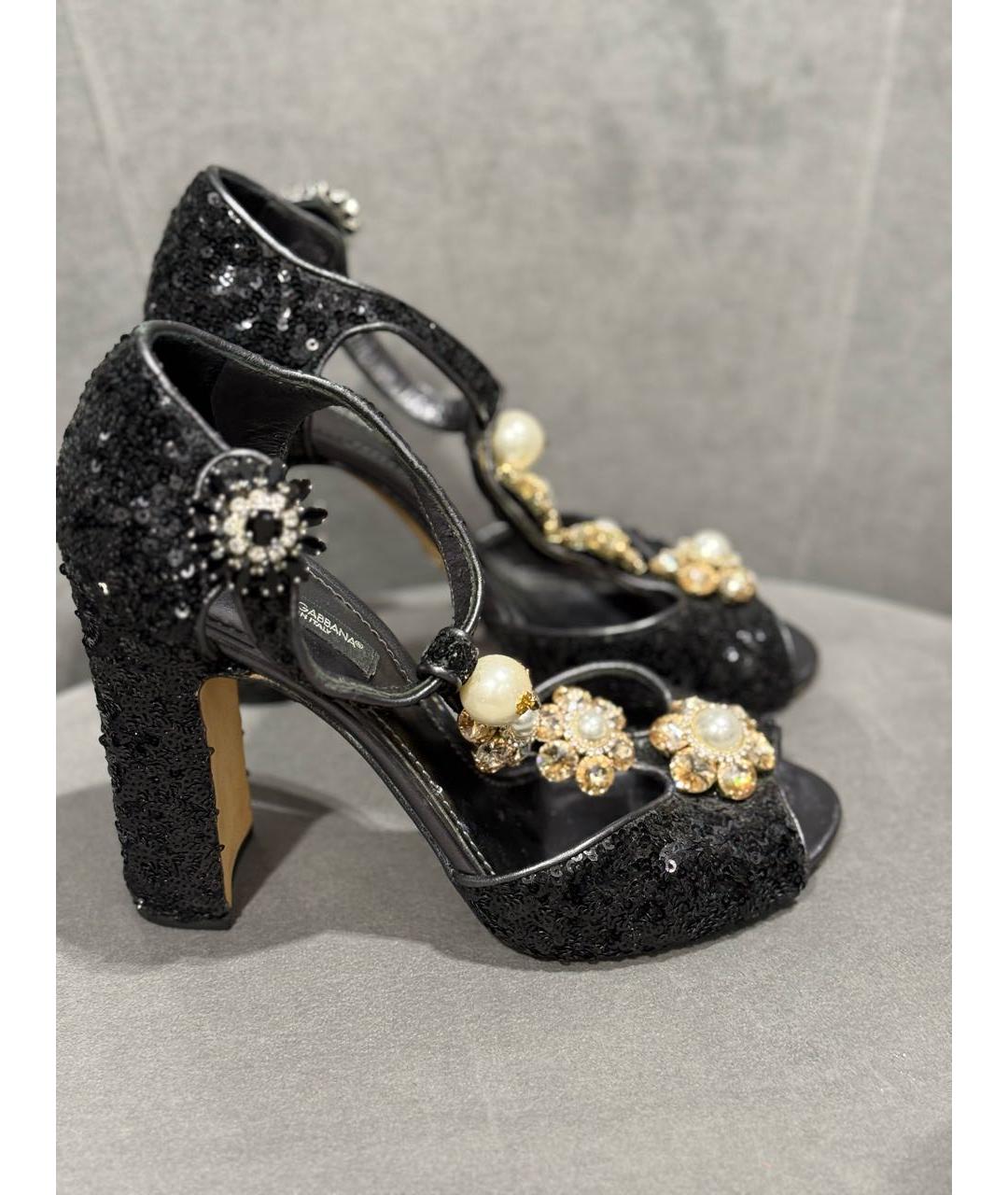 DOLCE&GABBANA Черные кожаные босоножки, фото 9