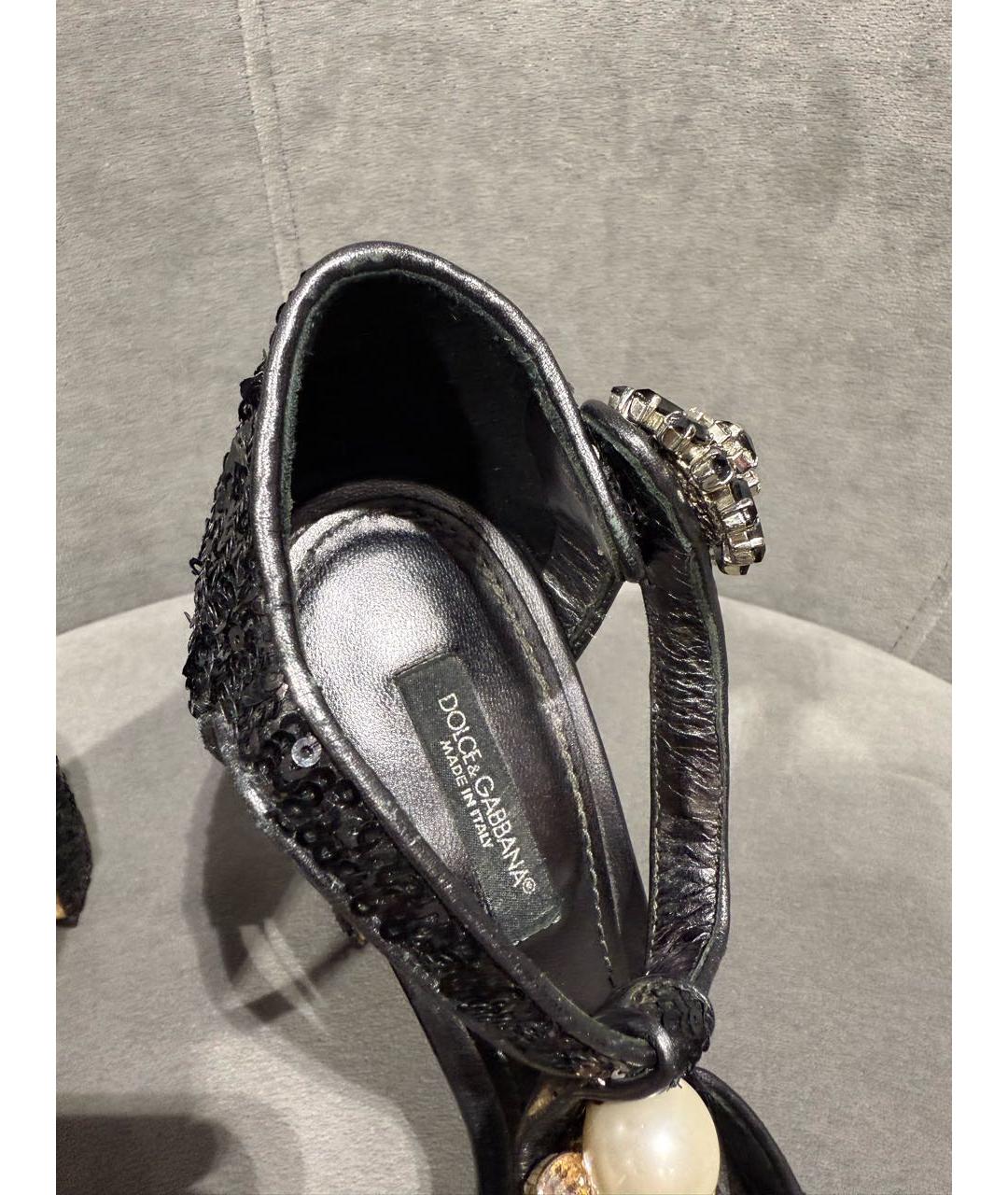 DOLCE&GABBANA Черные кожаные босоножки, фото 4
