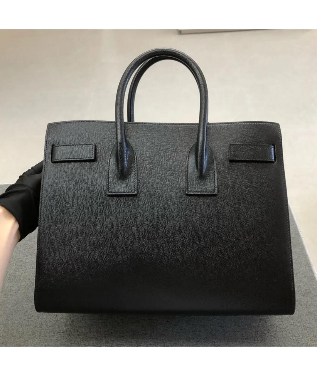 SAINT LAURENT Черная кожаная сумка тоут, фото 2