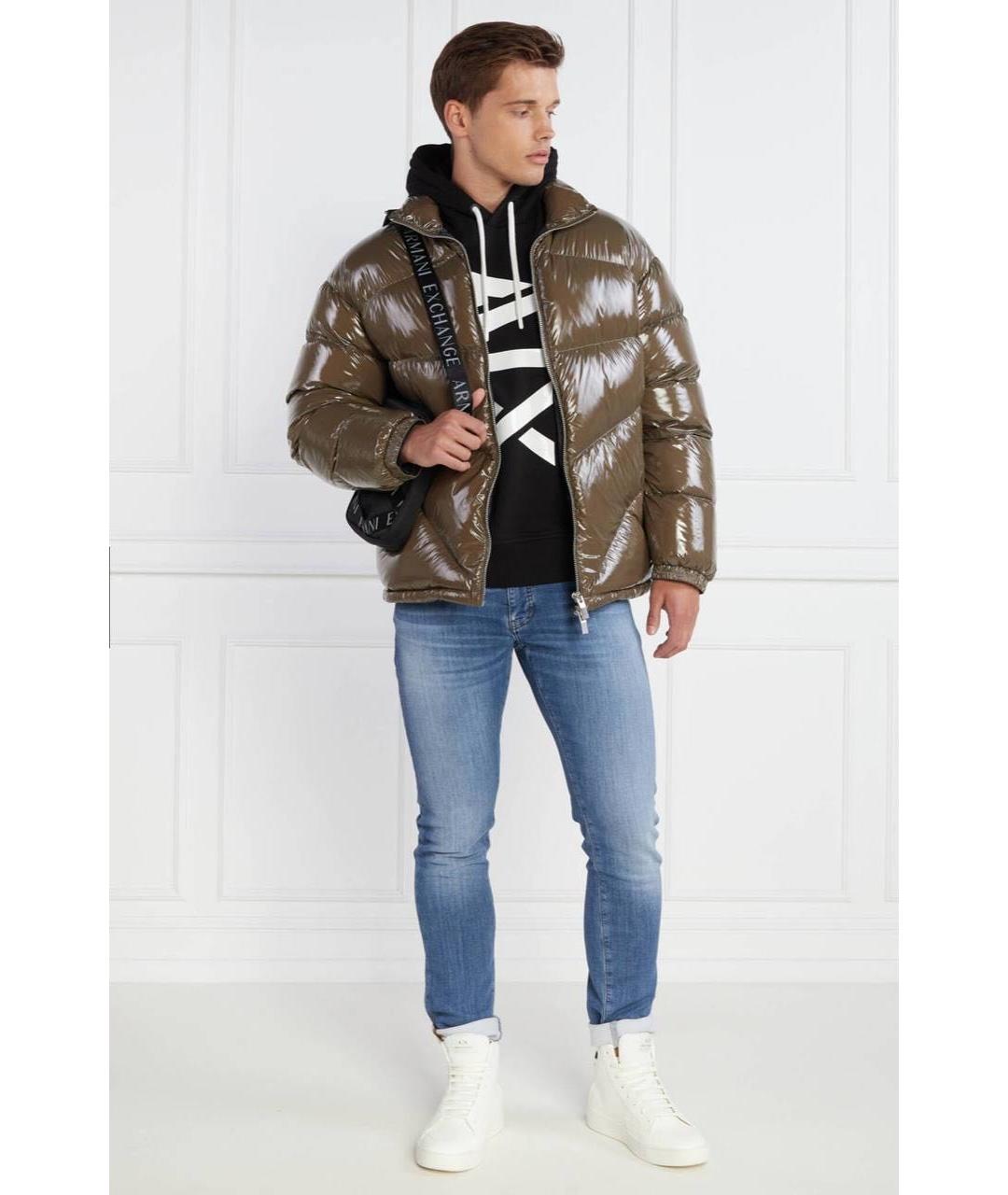 ARMANI EXCHANGE Коричневый полиэстеровый пуховик, фото 8