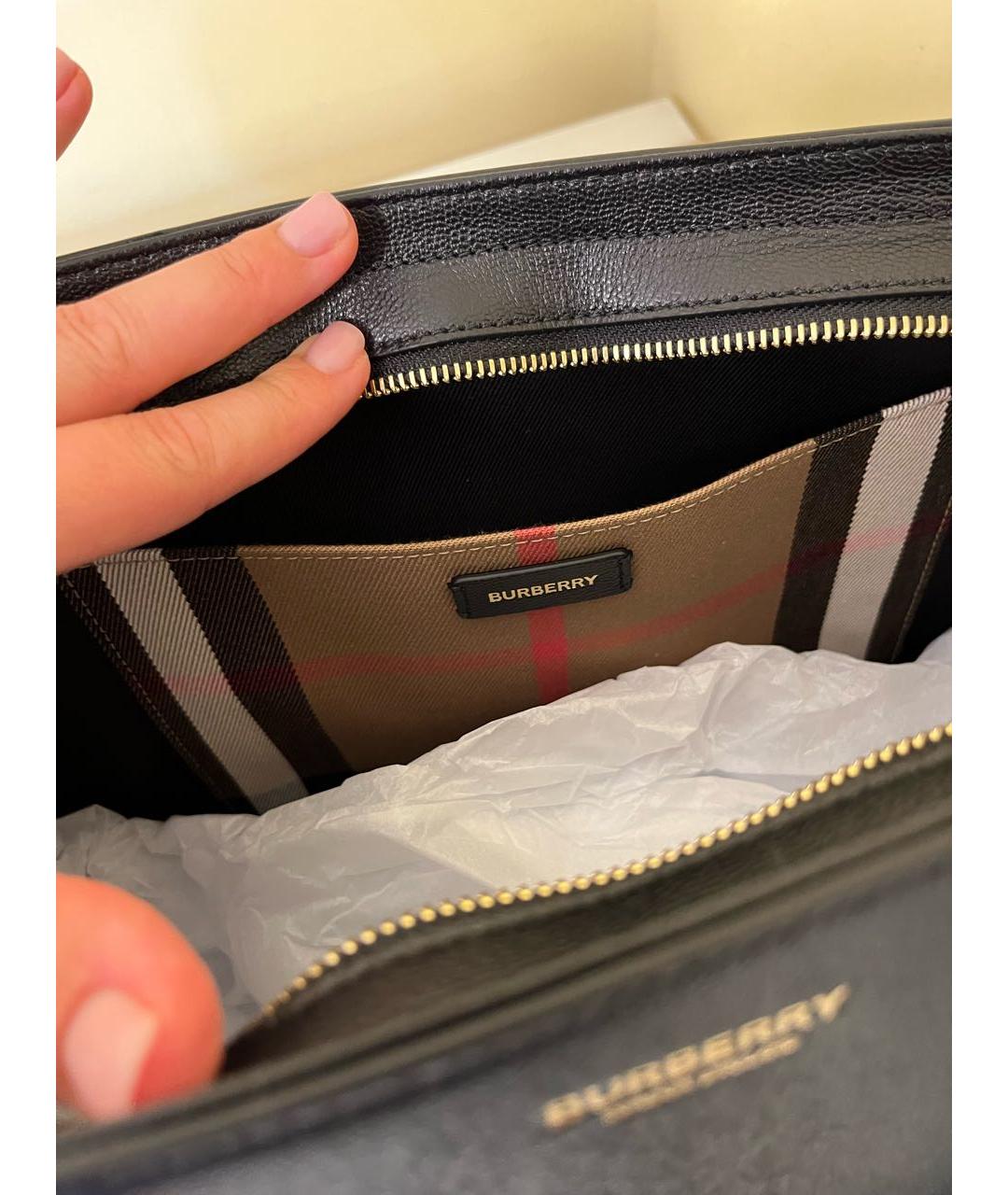 BURBERRY Черная кожаная сумка тоут, фото 3
