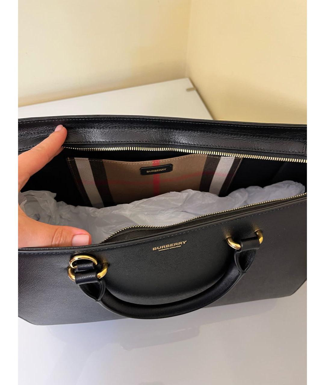 BURBERRY Черная кожаная сумка тоут, фото 6