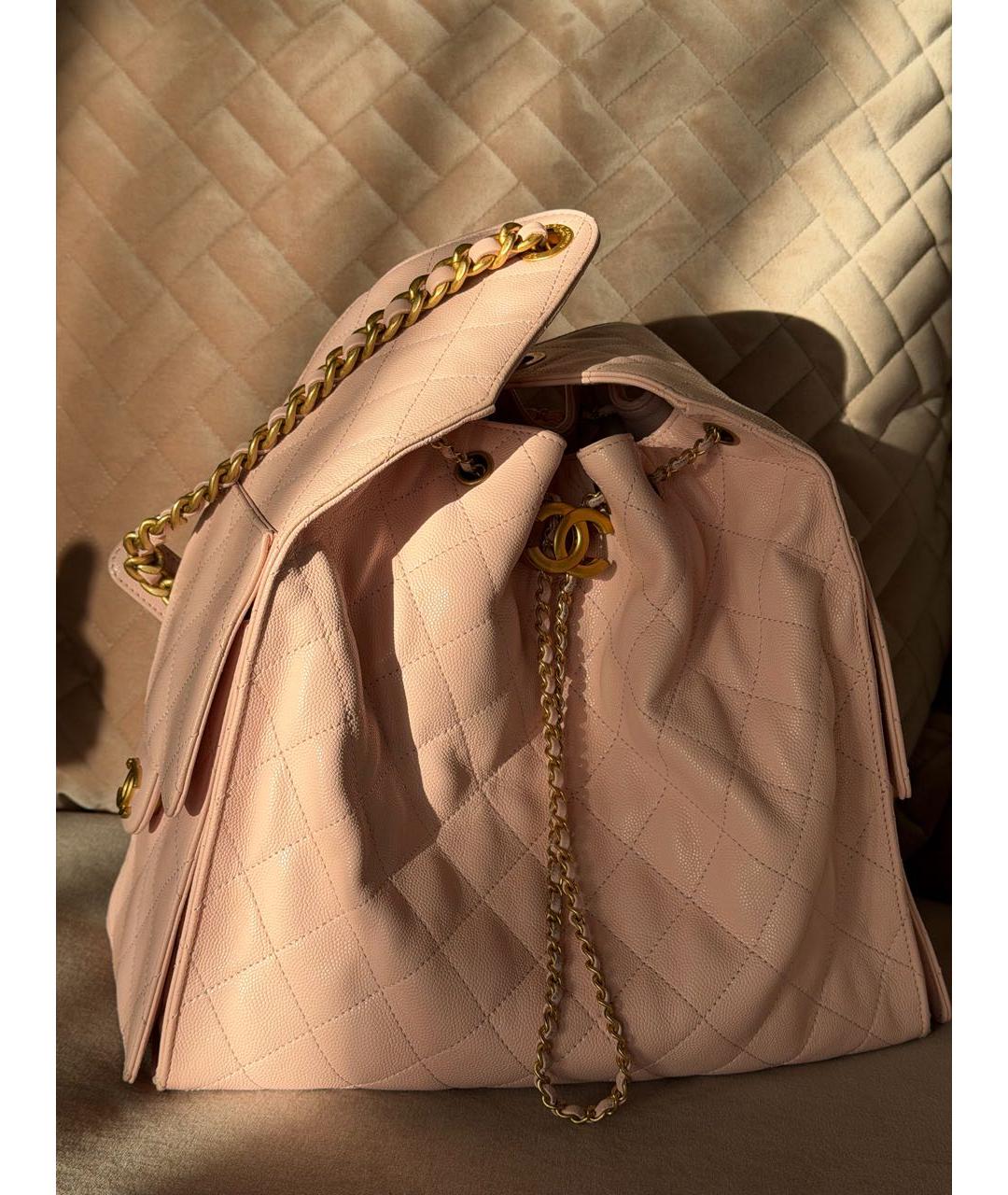 CHANEL Розовая кожаная сумка тоут, фото 5