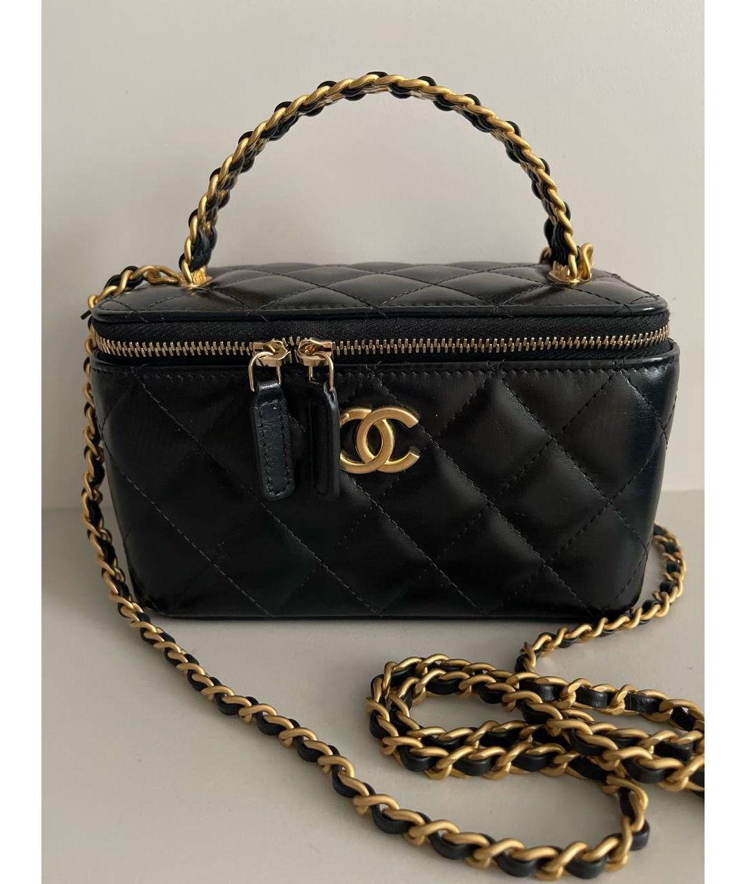 CHANEL Черная кожаная сумка с короткими ручками, фото 8