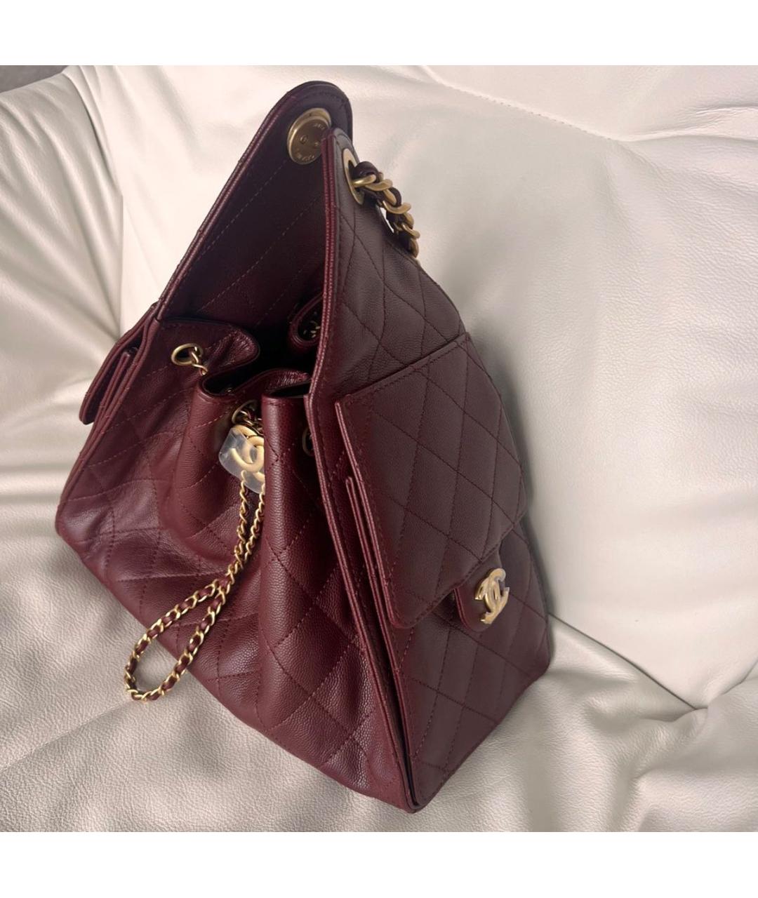 CHANEL Бордовая кожаная сумка через плечо, фото 5