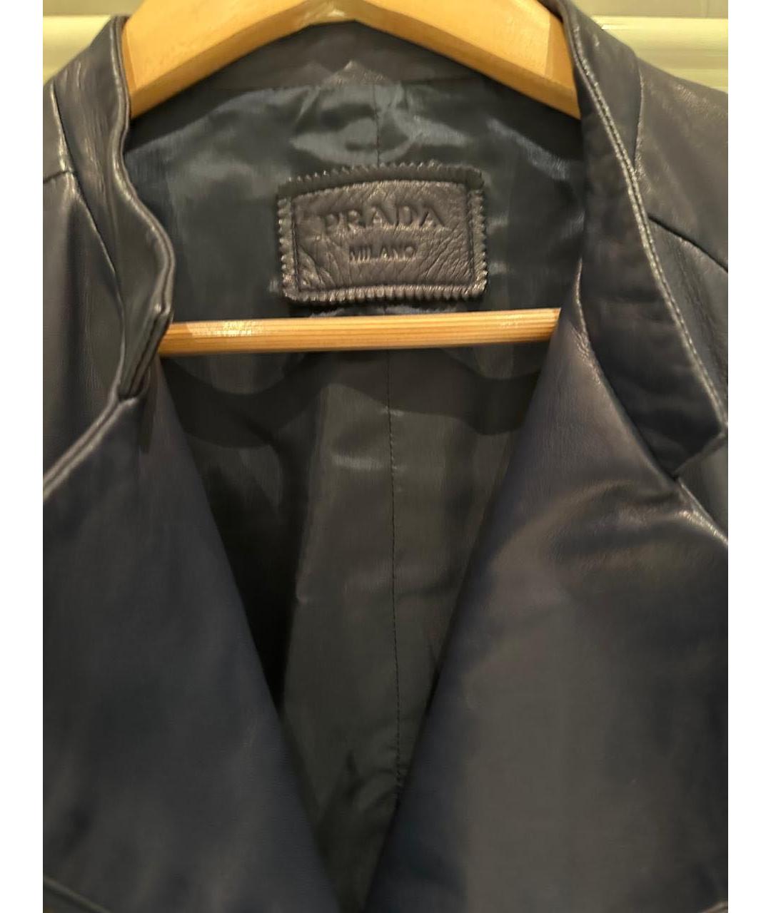 PRADA Темно-синяя кожаная куртка, фото 3