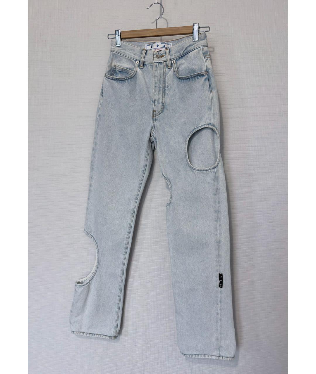 OFF-WHITE Голубые хлопковые прямые джинсы, фото 3