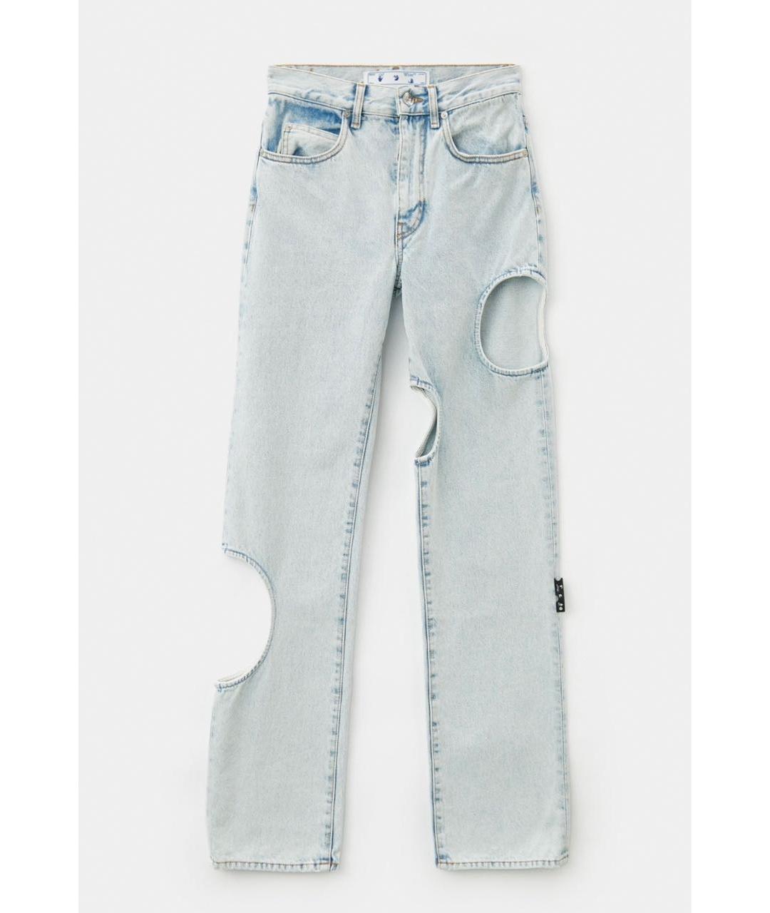 OFF-WHITE Голубые хлопковые прямые джинсы, фото 9
