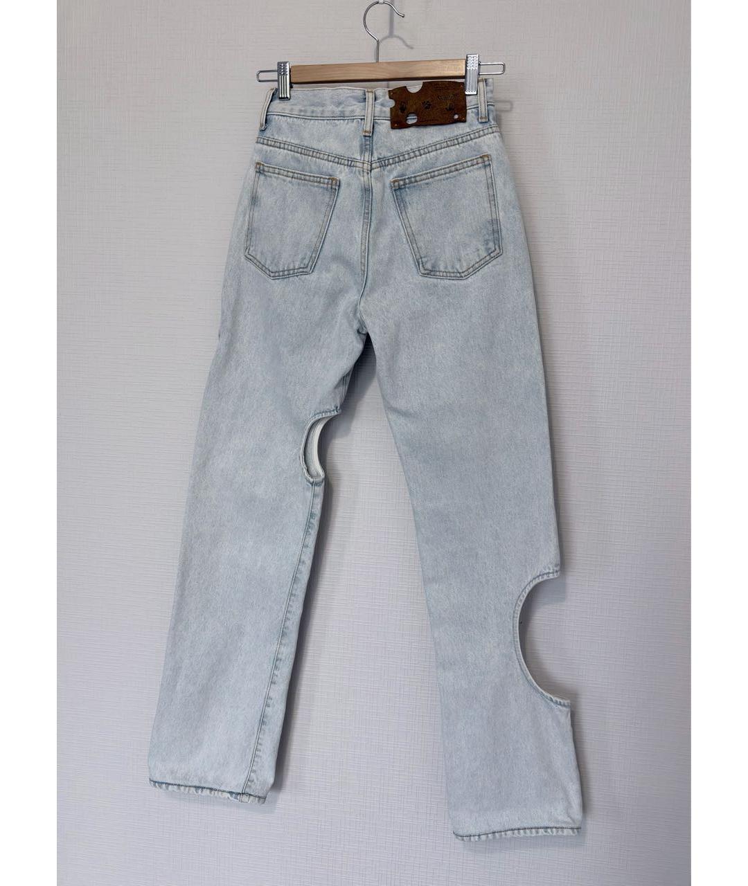 OFF-WHITE Голубые хлопковые прямые джинсы, фото 4