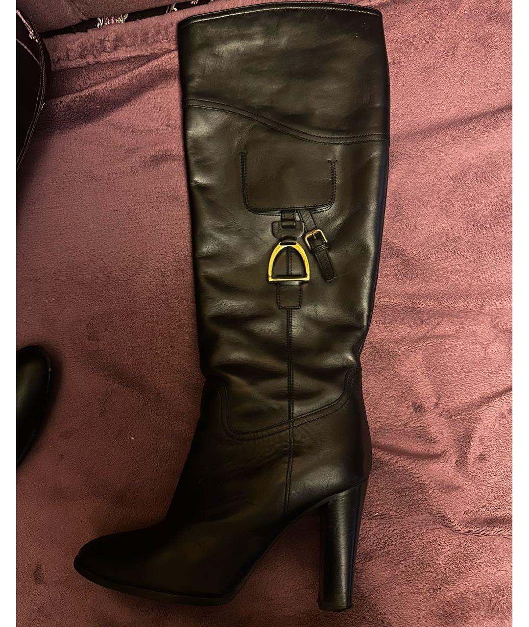 RALPH LAUREN Черные кожаные сапоги, фото 2