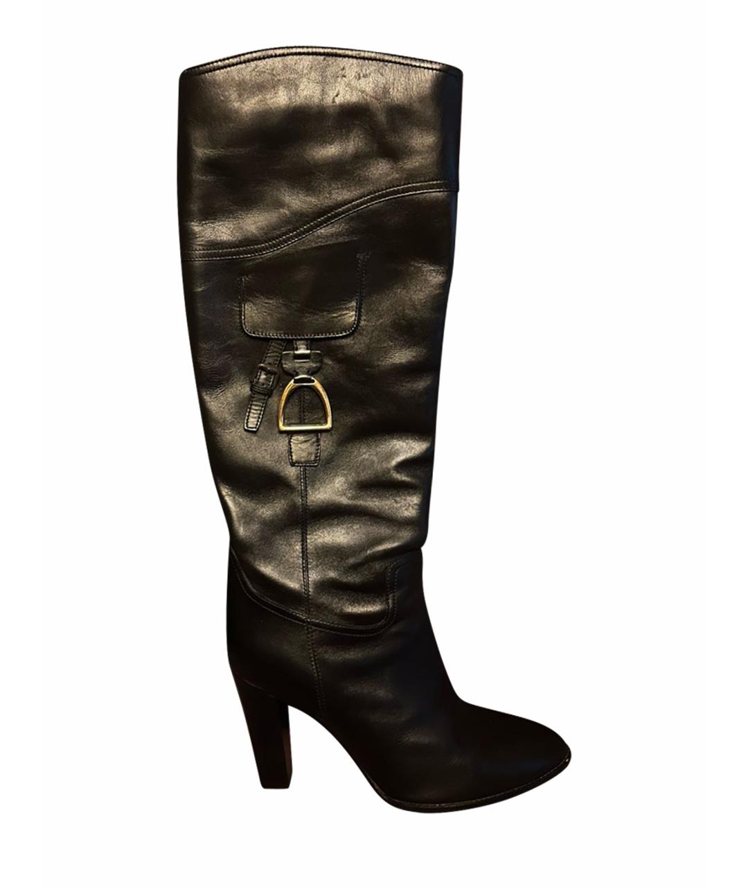 RALPH LAUREN Черные кожаные сапоги, фото 1