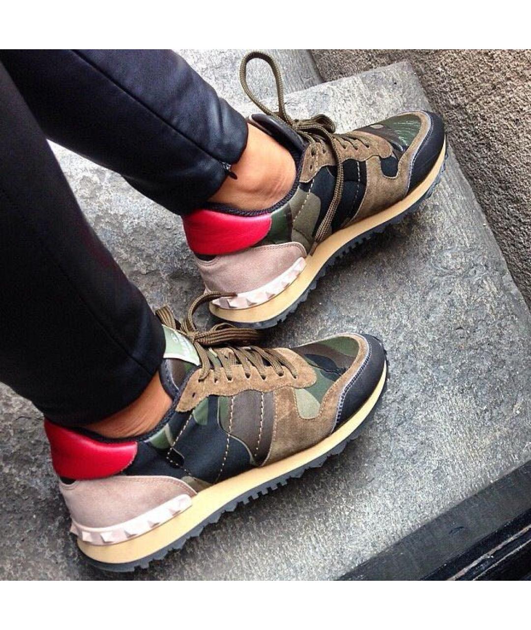 VALENTINO Хаки кожаные кроссовки, фото 5