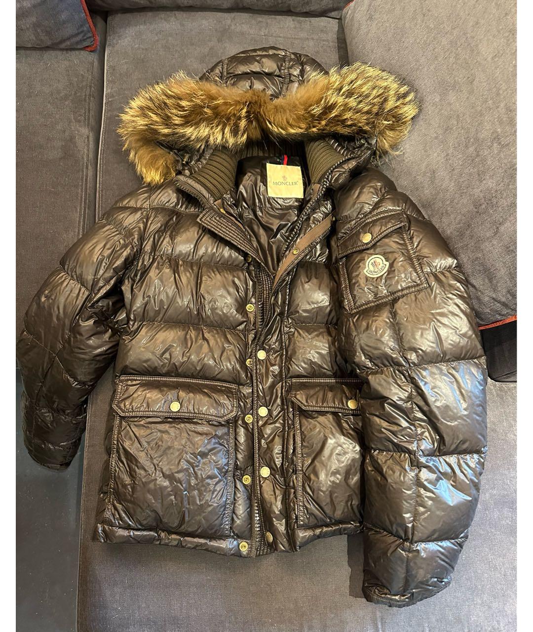 MONCLER Коричневый полиамидовый пуховик, фото 9