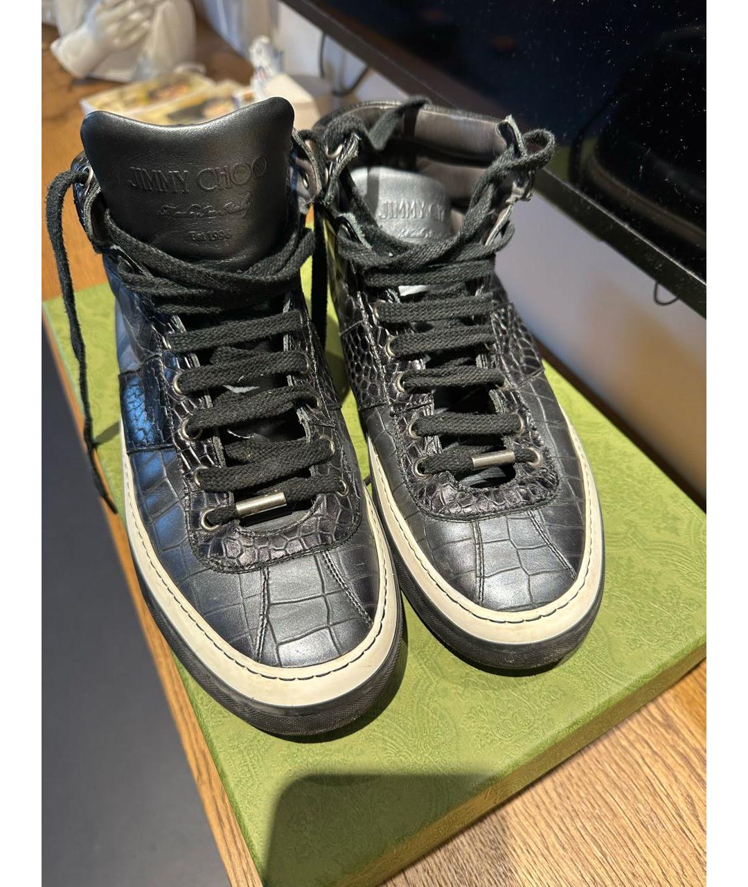 JIMMY CHOO Темно-синие кожаные высокие кроссовки / кеды, фото 2