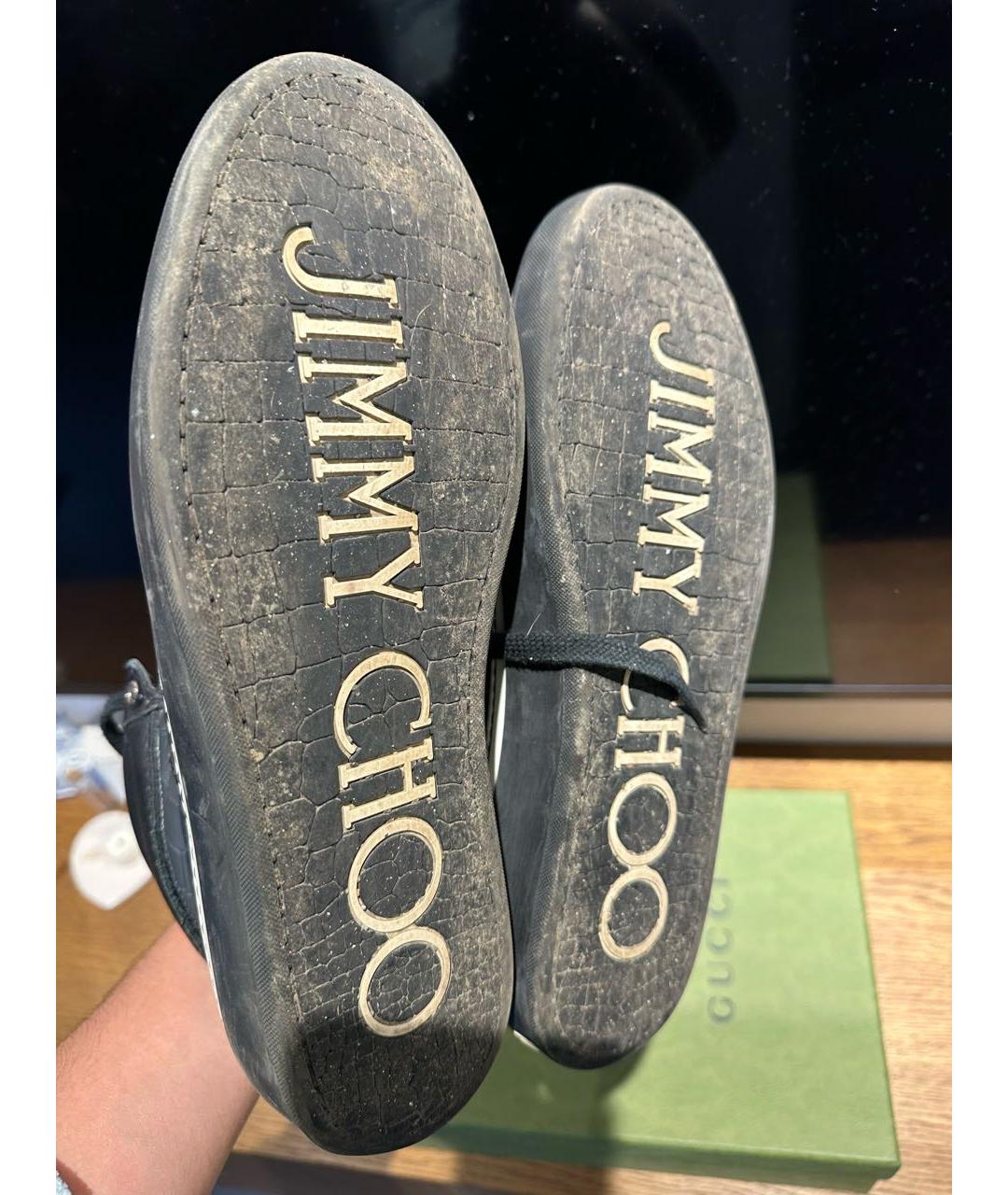 JIMMY CHOO Темно-синие кожаные высокие кроссовки / кеды, фото 5