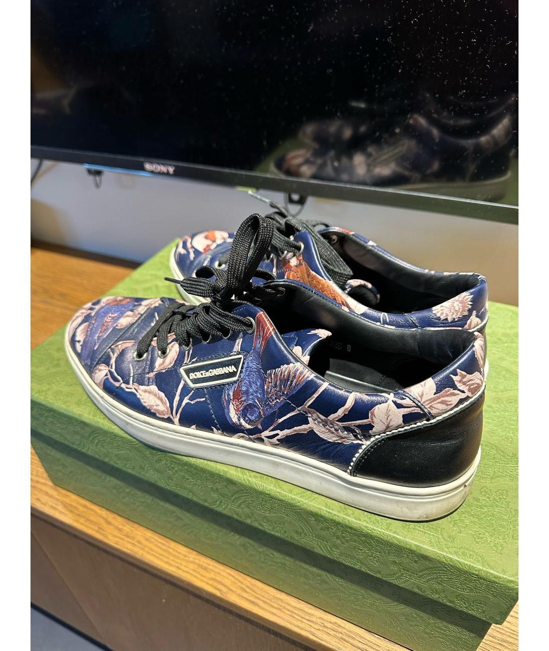 DOLCE&GABBANA Темно-синие кожаные низкие кроссовки / кеды, фото 2