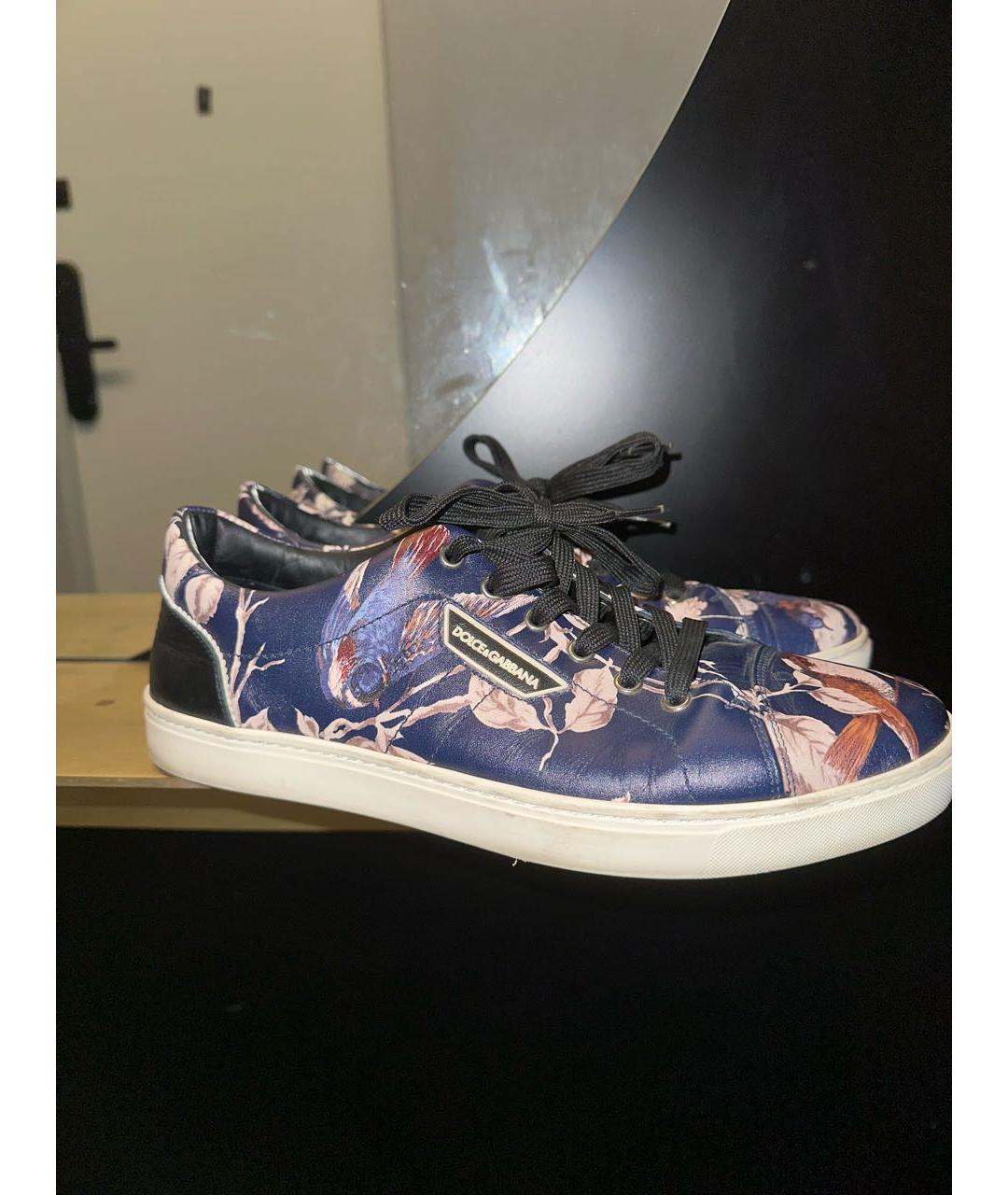 DOLCE&GABBANA Темно-синие кожаные низкие кроссовки / кеды, фото 8