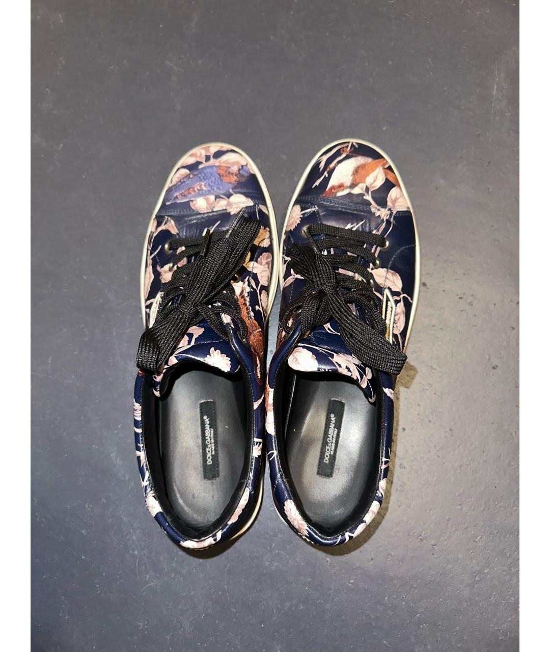 DOLCE&GABBANA Темно-синие кожаные низкие кроссовки / кеды, фото 4