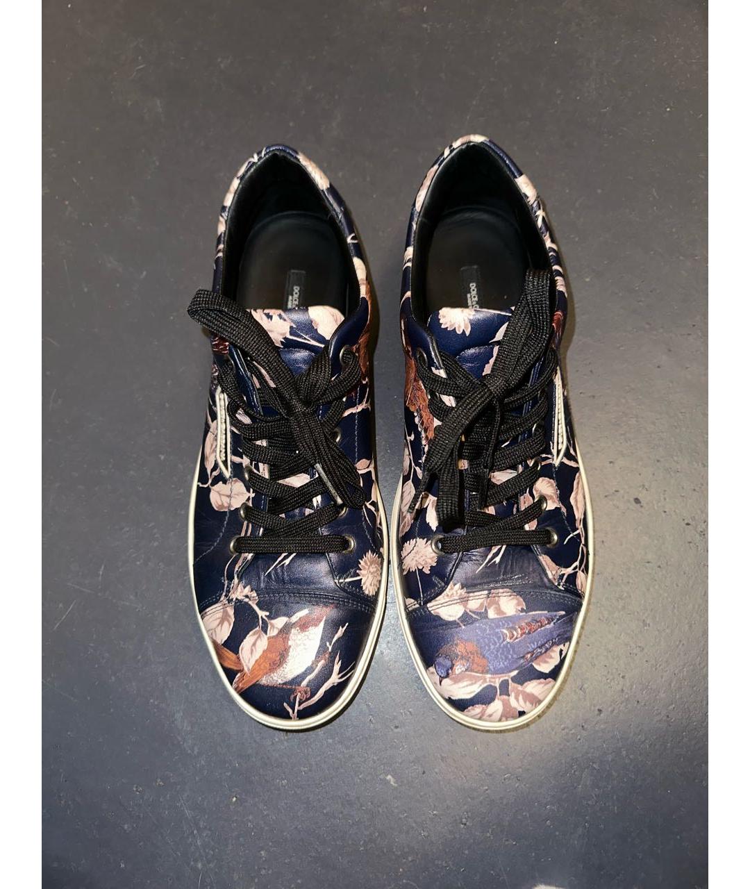 DOLCE&GABBANA Темно-синие кожаные низкие кроссовки / кеды, фото 3