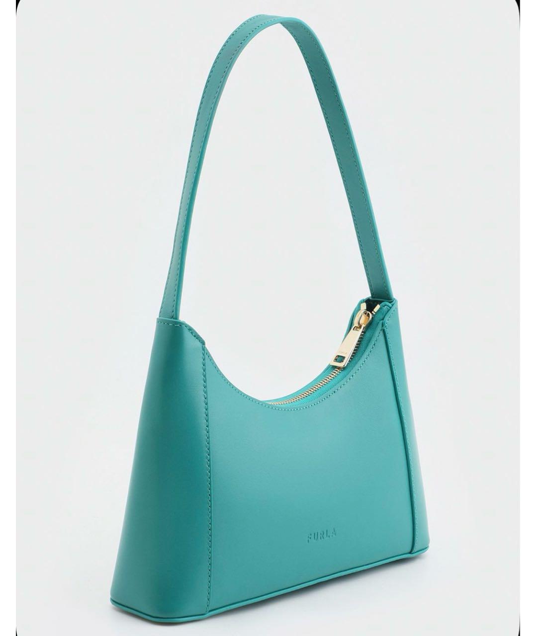 FURLA Бирюзовая кожаная сумка с короткими ручками, фото 2