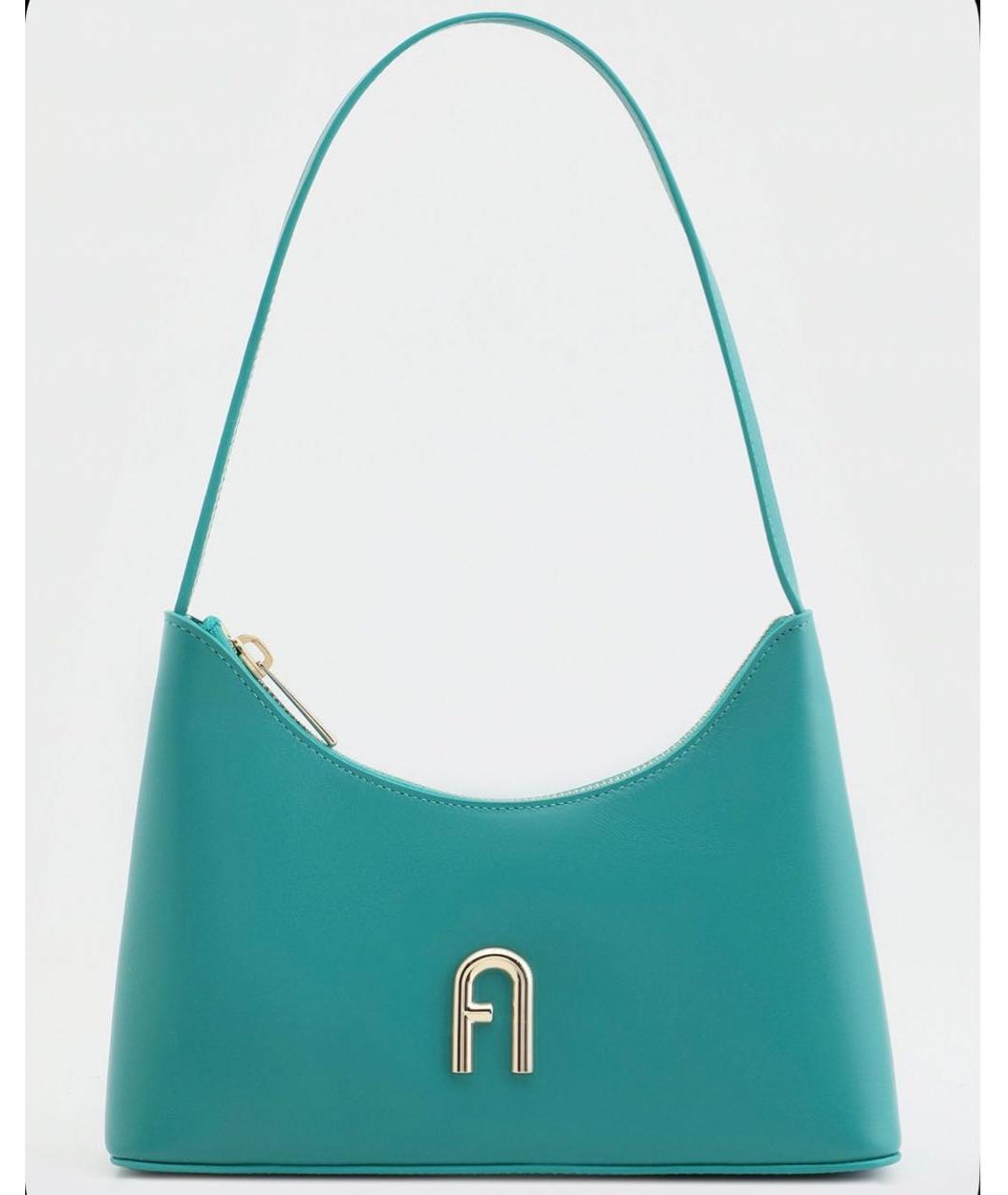 FURLA Бирюзовая кожаная сумка с короткими ручками, фото 3
