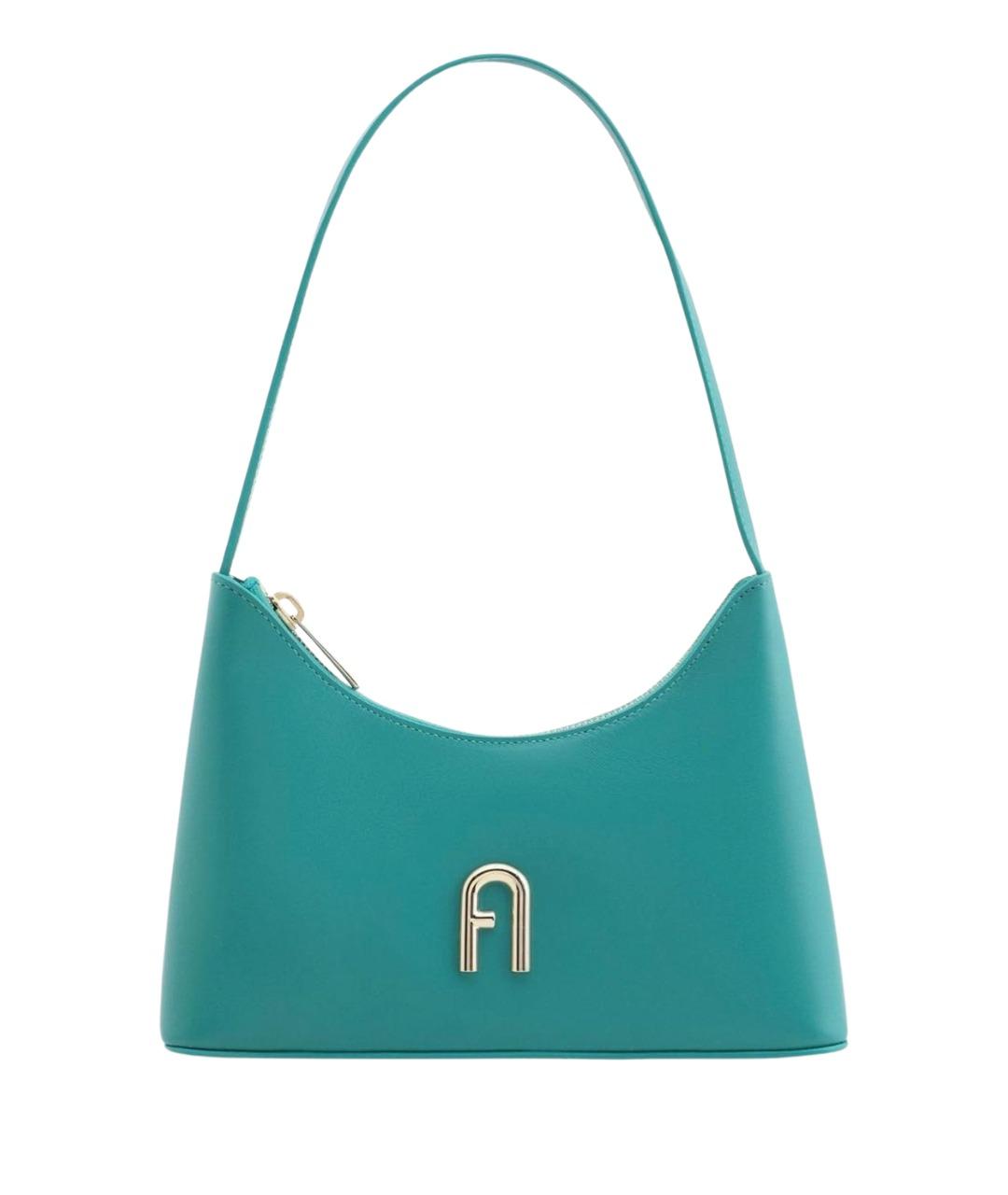 FURLA Бирюзовая кожаная сумка с короткими ручками, фото 1