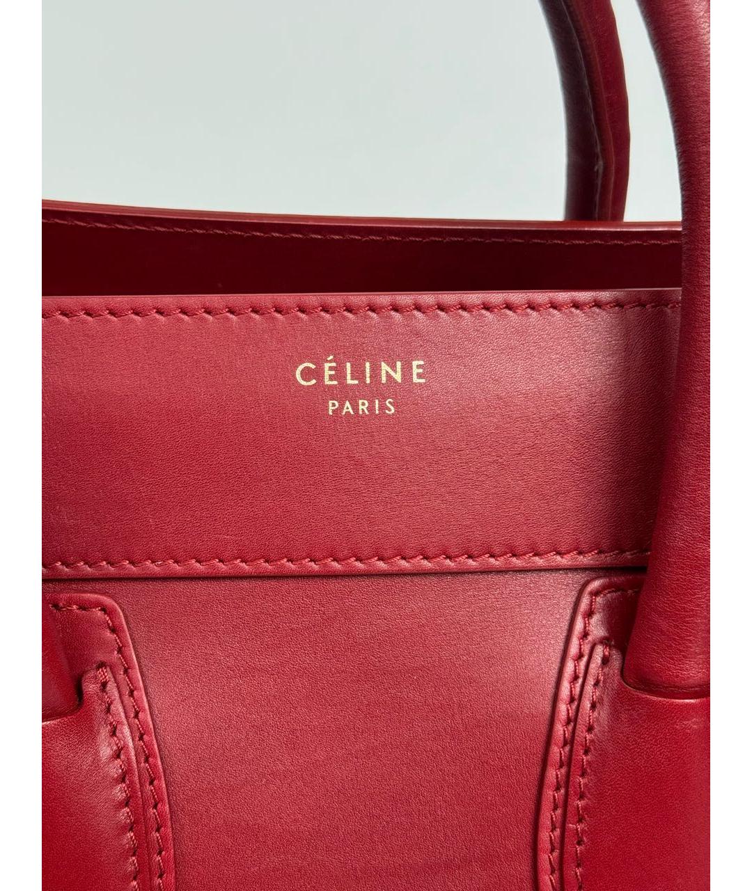 CELINE Бордовая кожаная сумка тоут, фото 7