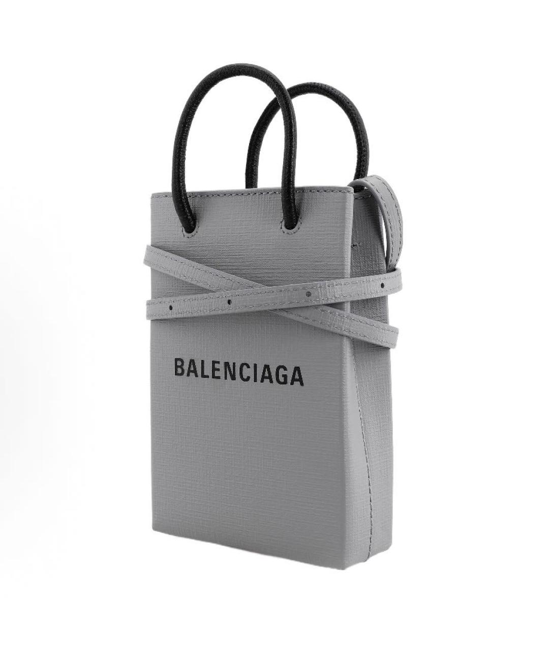 BALENCIAGA Серая кожаная сумка с короткими ручками, фото 4