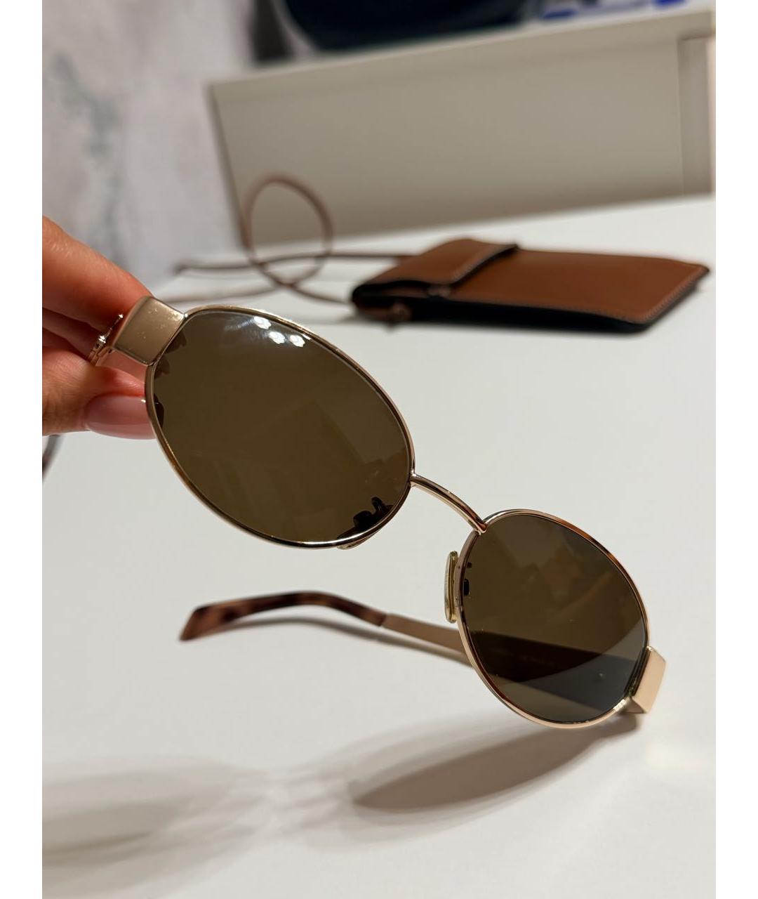 CELINE Золотые металлические солнцезащитные очки, фото 3