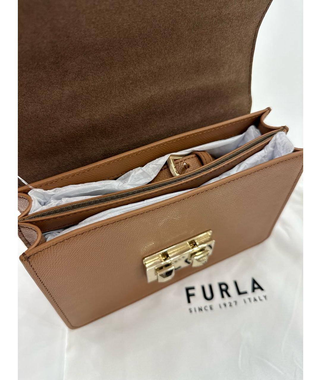 FURLA Коричневая кожаная сумка с короткими ручками, фото 4