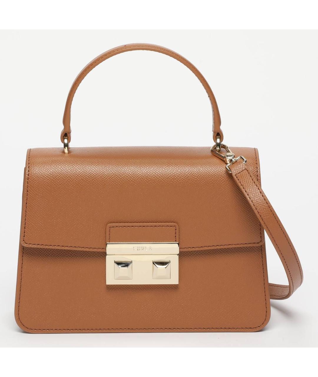 FURLA Коричневая кожаная сумка с короткими ручками, фото 6