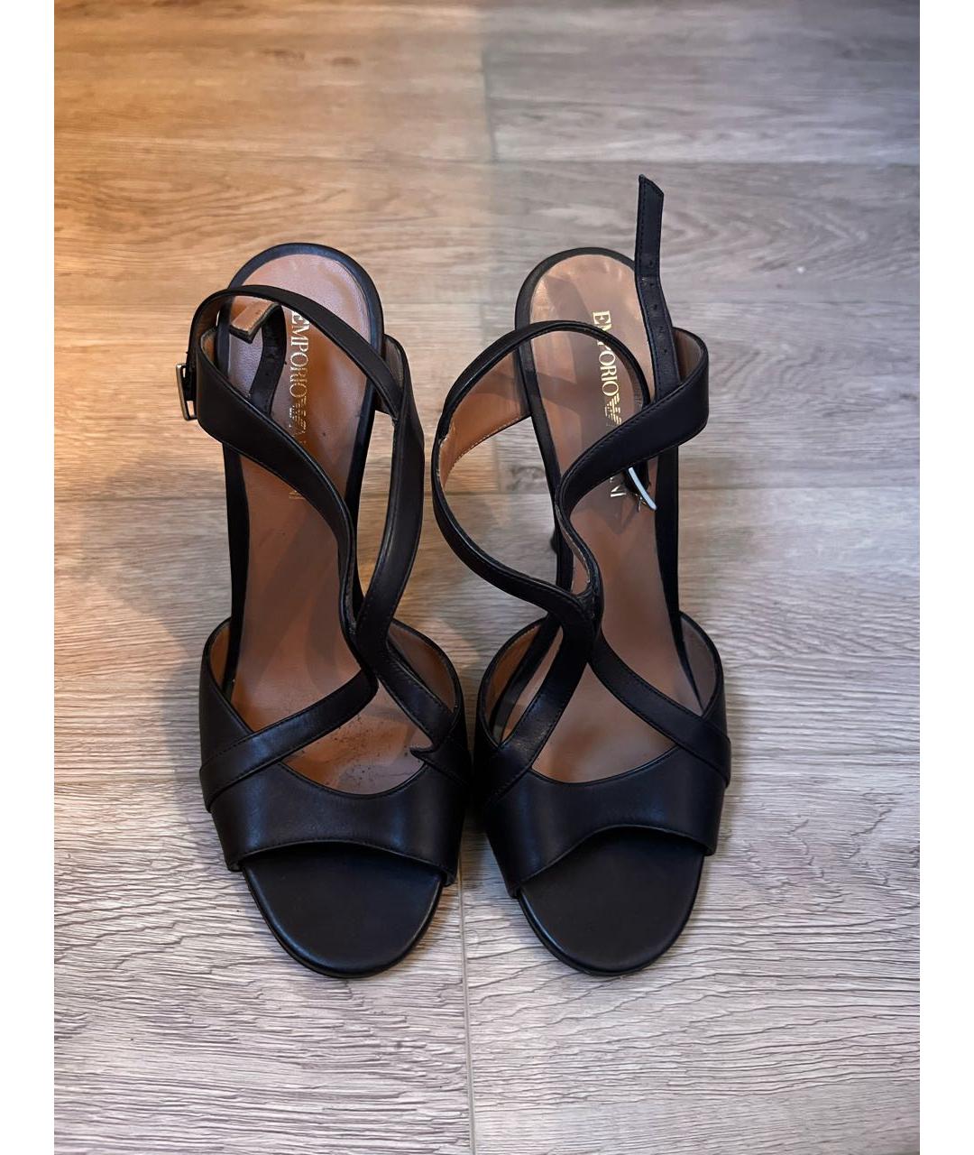 EMPORIO ARMANI Черные кожаные босоножки, фото 2