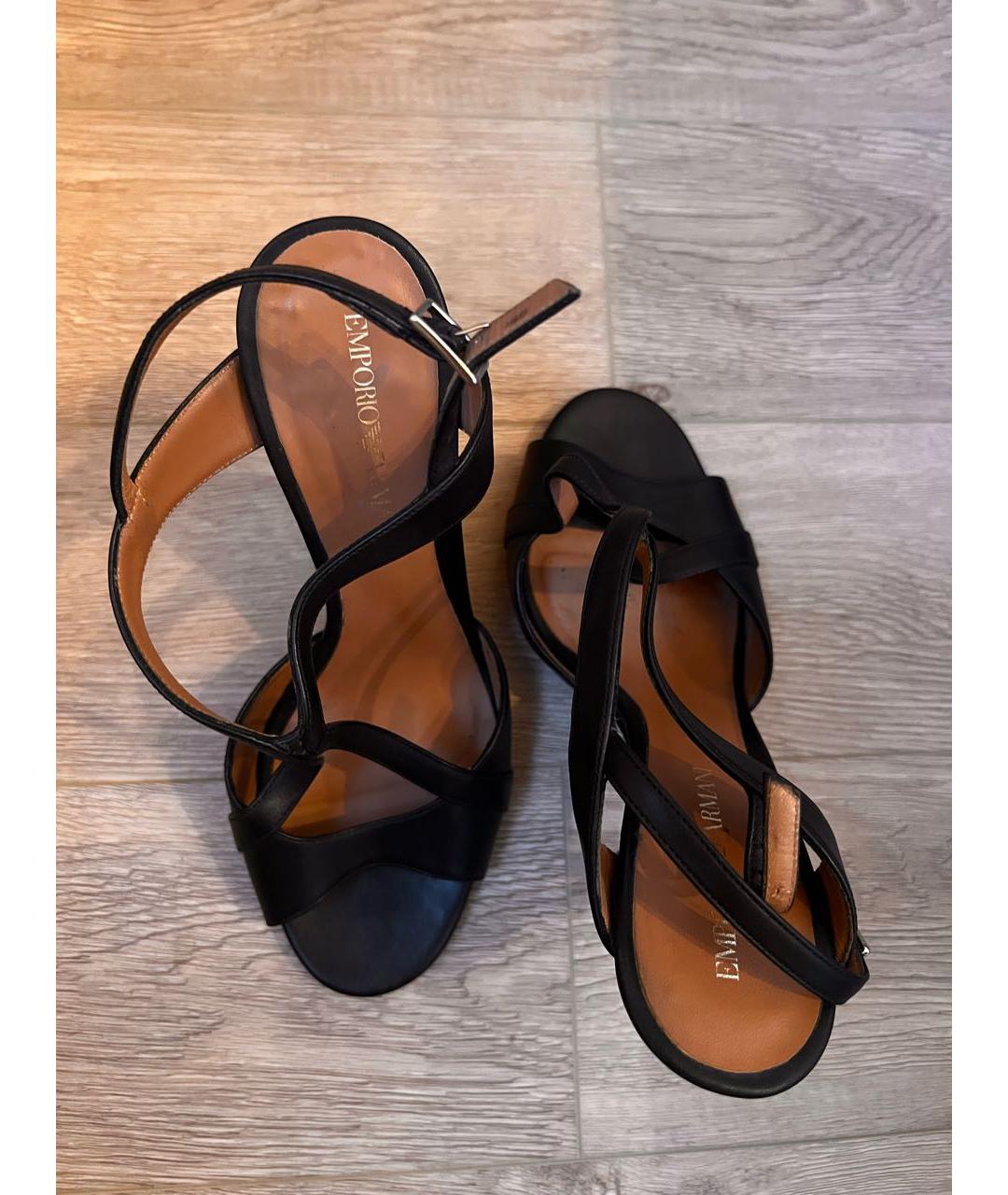 EMPORIO ARMANI Черные кожаные босоножки, фото 3