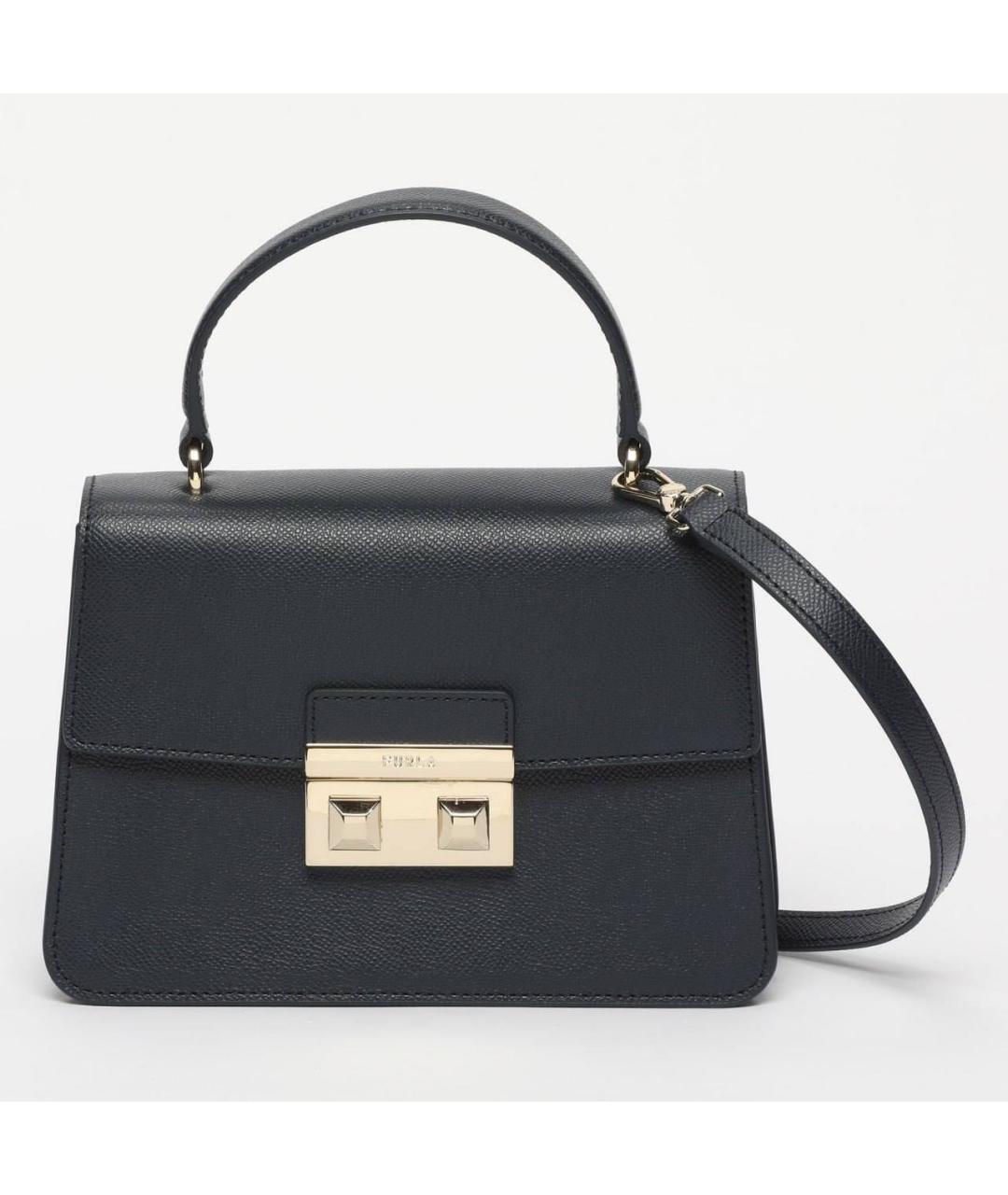 FURLA Темно-синяя кожаная сумка с короткими ручками, фото 7