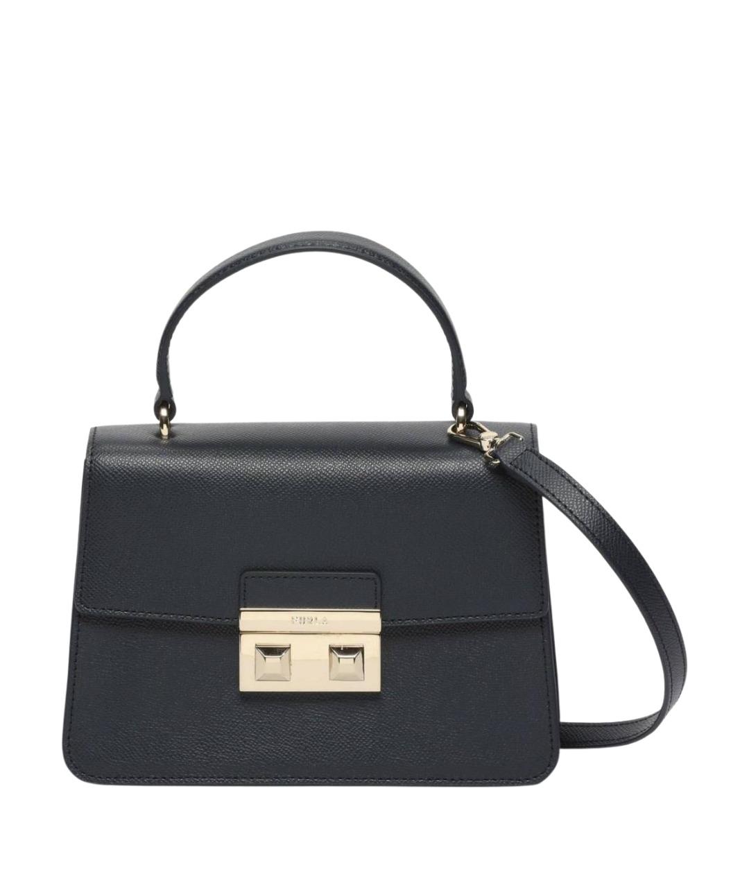 FURLA Темно-синяя кожаная сумка с короткими ручками, фото 1