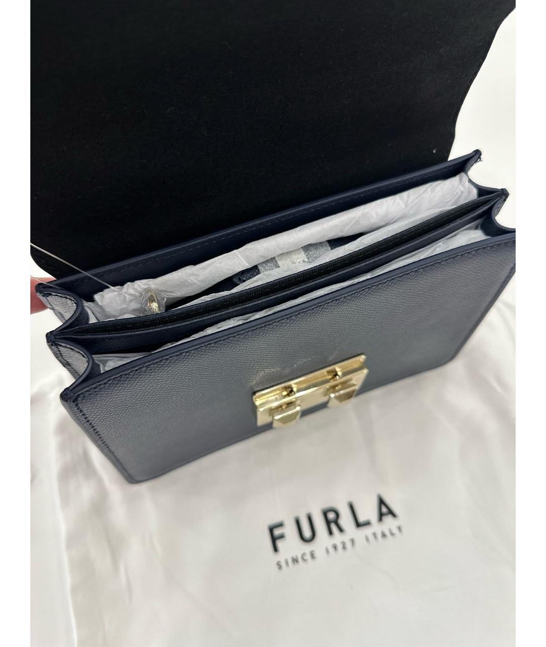 FURLA Темно-синяя кожаная сумка с короткими ручками, фото 5