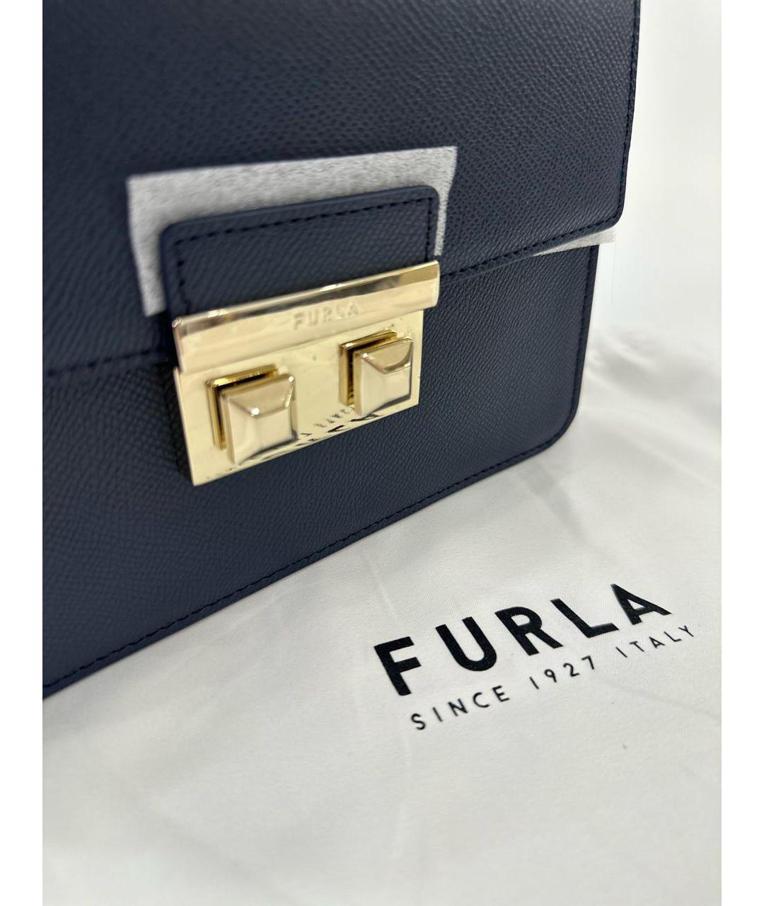FURLA Темно-синяя кожаная сумка с короткими ручками, фото 6