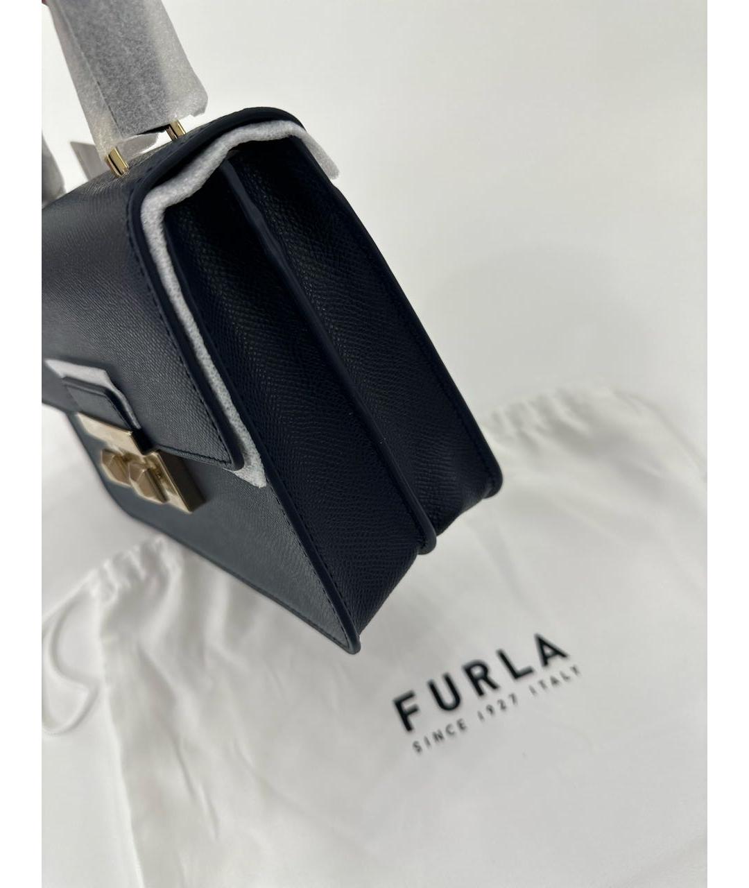 FURLA Темно-синяя кожаная сумка с короткими ручками, фото 3