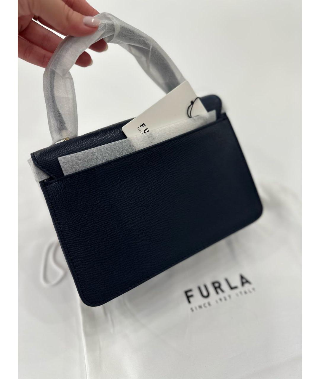 FURLA Темно-синяя кожаная сумка с короткими ручками, фото 4